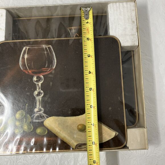 VTG 70s Clover Leaf Table Mats Wine Still Life Box Set Placemats Cork Back NOS - Picture 5 of 9